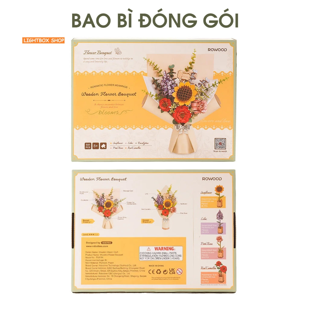 Robotime DIY Bó hoa bằng gỗ 3D tự làm. ROKR ROWOOD Wooden Flower Bouquet TW01H. Hoa tự làm Quà tặng ý Nghĩa cho Bạn Gái