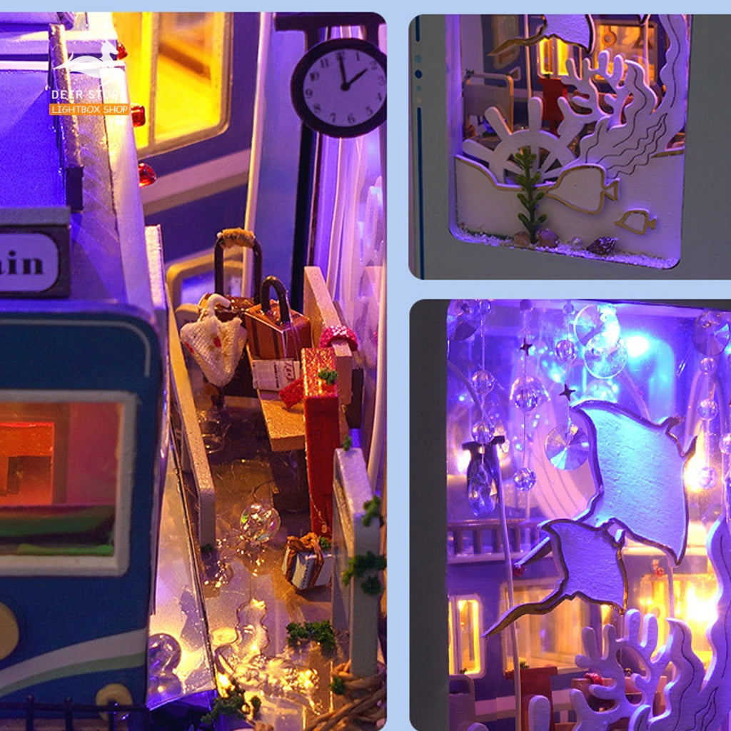 Book Nook Tự Làm Trang Trí giá sách Chủ đề Underwater World. Mô hình bằng gỗ 3d Tặng Keo Dán, Đèn led và Che Bụi TC39.