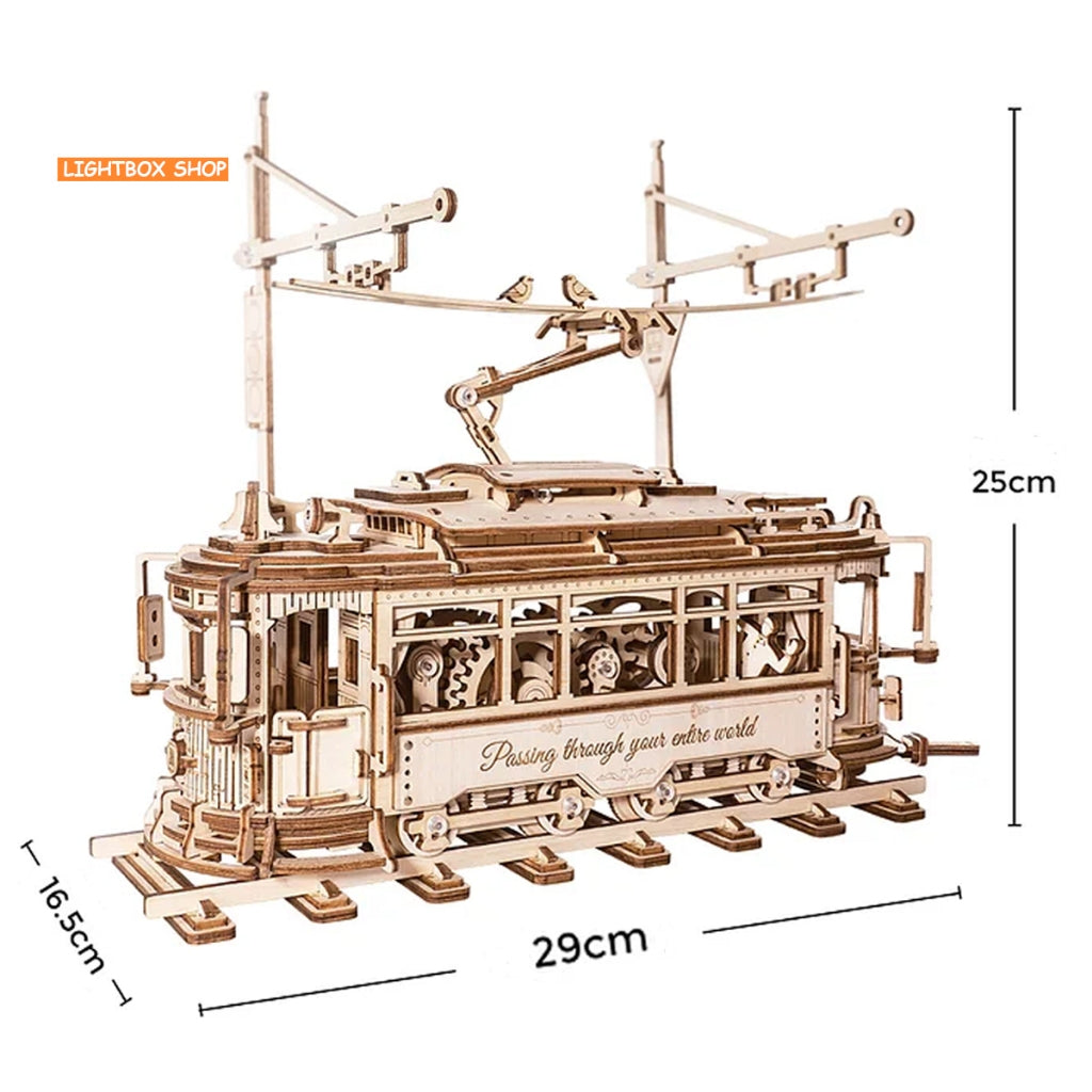Mô hình Robotime Tàu lửa - Xe điện cổ Số 28 tự lắp ráp bằng gỗ DIY. ROKR Classic City Tram 3D Wooden Puzzle LK801