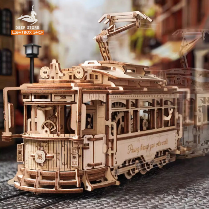 Mô hình Robotime Tàu lửa - Xe điện cổ Số 28 tự lắp ráp bằng gỗ DIY. ROKR Classic City Tram 3D Wooden Puzzle LK801