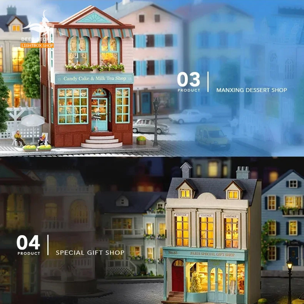 Nhà búp bê Mini diy tự làm tự làm Có đèn led. Tặng KEO DÁN. D005. Bộ sưu tập mô hình nhà gỗ 3d thu nhỏ của Cuterom.