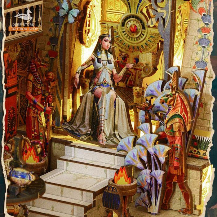 Mô hình book nook Chủ Đề Nữ Hoàng Ai Cập. Phong cách Cổ. JTSL12 Nhà búp bê bằng gỗ 3d có Đèn led. TRACING THE MYSTERIOUS