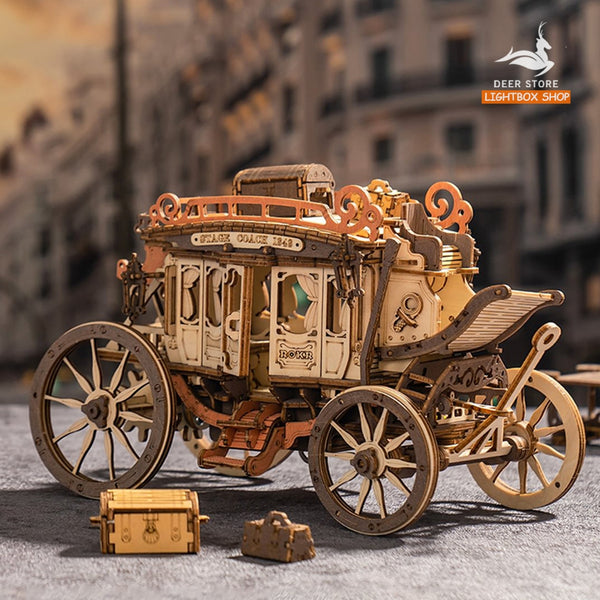 Hộp âm nhạc Xe ngựa Robotime. ROKR Stagecoach Mechanical Music Box AMKA1. Mô hình bằng gỗ Tự lắp ráp. Quà tặng ý nghĩa