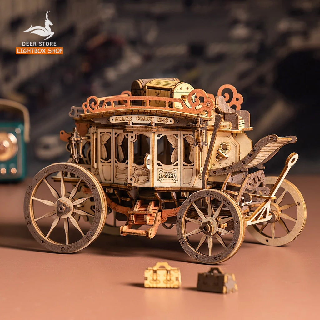 Hộp âm nhạc Xe ngựa Robotime. ROKR Stagecoach Mechanical Music Box AMKA1. Mô hình bằng gỗ Tự lắp ráp. Quà tặng ý nghĩa