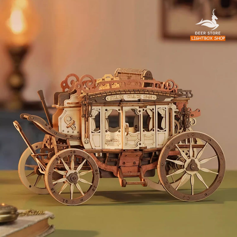 Hộp âm nhạc Xe ngựa Robotime. ROKR Stagecoach Mechanical Music Box AMKA1. Mô hình bằng gỗ Tự lắp ráp. Quà tặng ý nghĩa