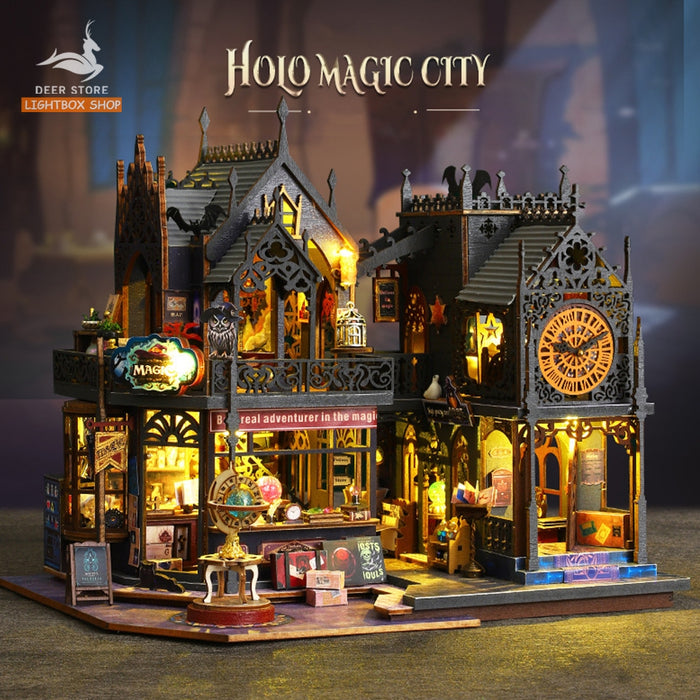 Nhà Búp Bê Tự Làm Bằng Gỗ Holo Magic City Thành Phố Phép Thuật  Mô hình Nhà 3d có Nội Thất Đèn Tặng dụng cụ và keo ES012