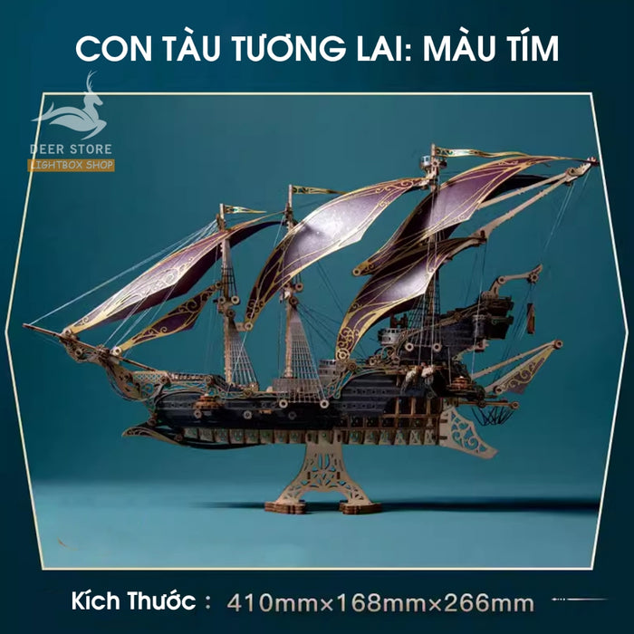 Bộ mô hình tàu 3D bằng gỗ. Đồ chơi tự lắp ráp mô hình Thuyền DIY Trang trí sáng tạo phong cách khoa học viễn tưởng. S735