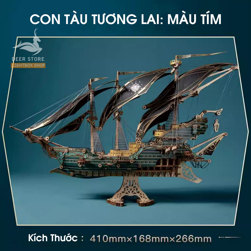 Bộ mô hình tàu 3D bằng gỗ. Đồ chơi tự lắp ráp mô hình Thuyền DIY Trang trí sáng tạo phong cách khoa học viễn tưởng. S735