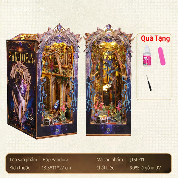 Mô hình Book Nook Trang trí Hộp Pandora. Phong cách vintage. JTSL11. Tặng keo dán. Booknook có Đèn led và nội thất.