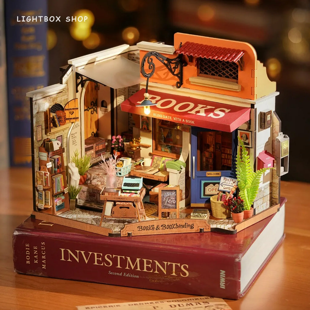 Bộ Sản Phẩm Mô hình Nhà Gỗ Rolife Corner Bookstore DIY DG164. Nhà búp bê Robotime Tự Lắp ráp.