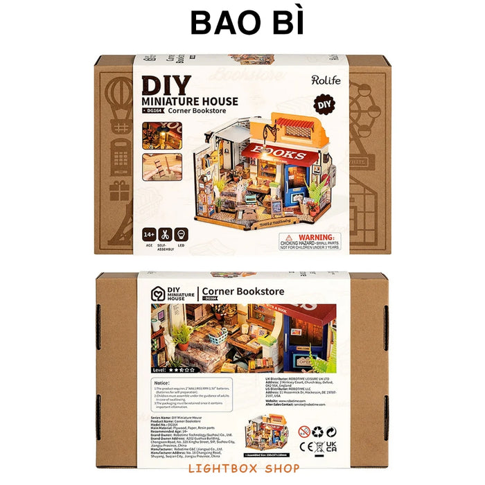 Bộ Sản Phẩm Mô hình Nhà Gỗ Rolife Corner Bookstore DIY DG164. Nhà búp bê Robotime Tự Lắp ráp.