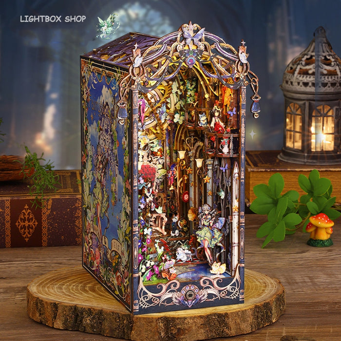 Mô hình book nook trang trí giá sách DIY - Fairy Tale Elf. JTSL13. Có đen led. Tặng keo dán