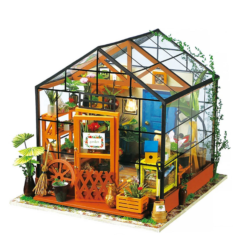 Mô Hình NHÀ DIY ROBOTIME | Bản tiếng ANh. Nhà búp bê Tự làm bằng gỗ [Nhà có nội thất & đèn LED] Cửa hàng hoa DG104
