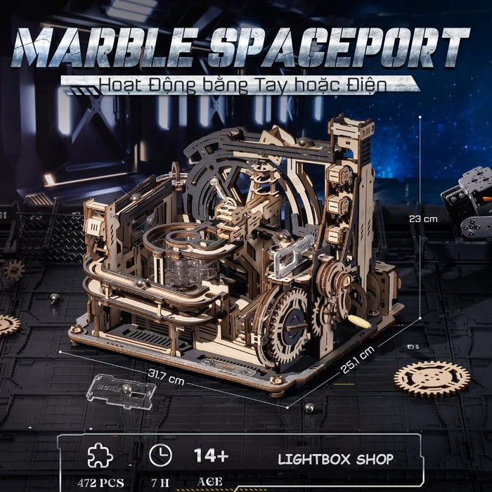 Mô hình Robotime ROKR Marble Spaceport Marble Run 3D Tự Lắp ráp Bằng gỗ LGC01. Có Tự động bằng điện