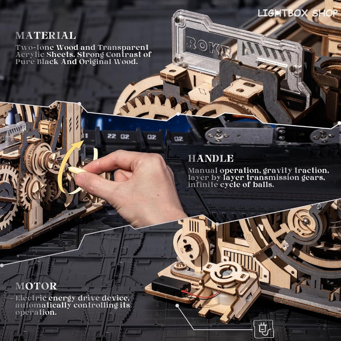 Mô hình Robotime ROKR Marble Spaceport Marble Run 3D Tự Lắp ráp Bằng gỗ LGC01. Có Tự động bằng điện