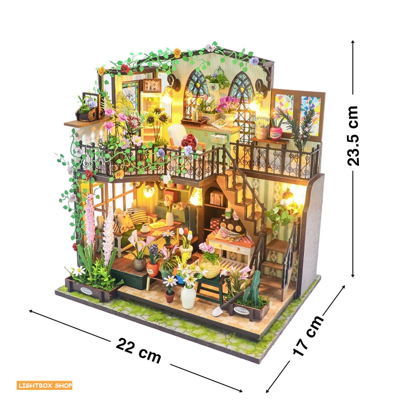 Nhà Hoa Búp Bê Bằng Gỗ DIY Tự làm có nội thật và đèn Led. Tặng Dụng Cụ và 3 bình keo. M2322