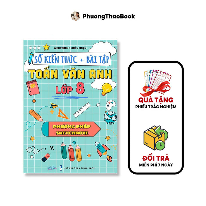 Sách - Sổ Tay Sketchnote Kiến Thức + Bài Tập Toán Văn Anh 8 (Snote 8)