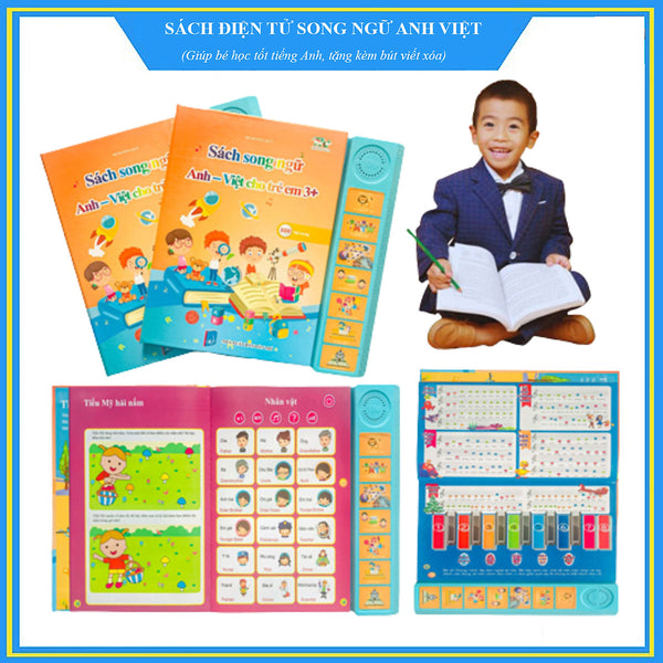 (Bản Nâng Cấp 2022) Sách Nói Điện Tử Song Ngữ Anh - Việt Cho Trẻ Em - Sách Điện Tử Đa Chức Năng Giáo Dục Sớm