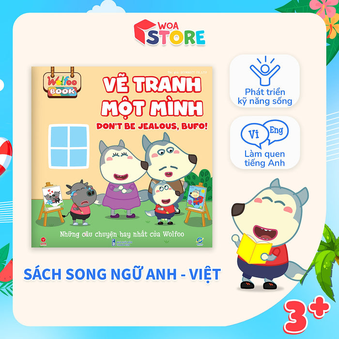 Sách Wolfoo Song Ngữ - Vẽ Tranh Một Mình